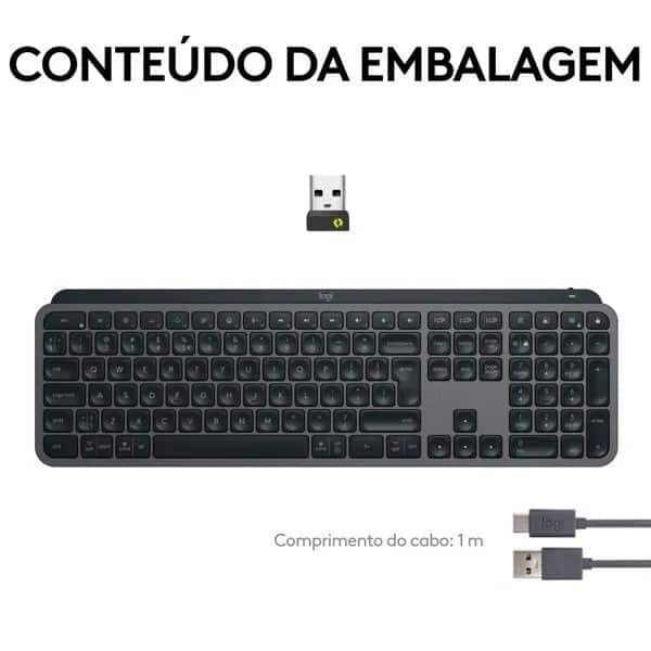 Teclado sem fio Logitech MX Keys S com Iluminação Inteligente, Conexão Bluetooth ou Receptor USB Logi Bolt e Bateria Recarregável - Grafite CX 1 UN