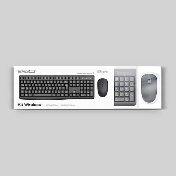 Kit Teclado e Mouse sem Fio, Wireless, Padrão ABNT2, Preto, KMW271, Ergo - CX 1 UN