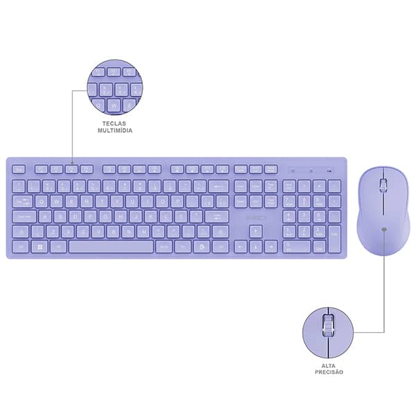 Kit wireless (teclado/mouse), Lilás, KMW231L, Ergo - CX 1 UN