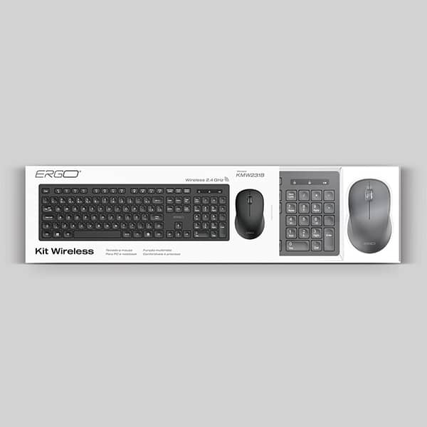 Kit Teclado e Mouse sem Fio, Wireless, Padrão ABNT2, Preto, KMW231B, Ergo - CX 1 UN