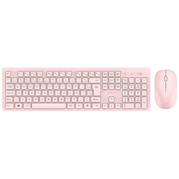 Kit Teclado e Mouse sem Fio, Wireless, Padrão ABNT2, Rosa, KMW206P, Ergo - CX 1 UN