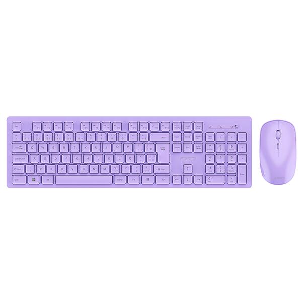 Kit Teclado e Mouse sem Fio, Wireless, Padrão ABNT2, Lilás, KMW206L, Ergo - CX 1 UN