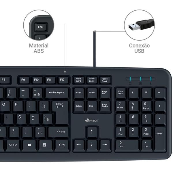 Teclado com fio USB ABNT2 Preto KF100 App-tech - CX 1 UN