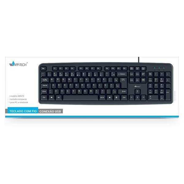 Teclado com fio USB ABNT2 Preto KF100 App-tech - CX 1 UN