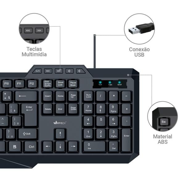 Teclado com fio USB ABNT2 Preto KF150M App-tech - CX 1 UN