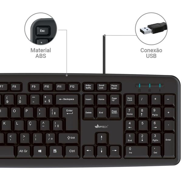 Teclado e Mouse com fio, Preto, KMF100, App-tech - CX 1 UN