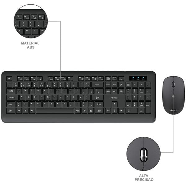 Kit Teclado e Mouse sem Fio, Wireless, Padrão ABNT2, Preto, KMW200, App-Tech - CX 1 UN