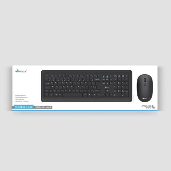 Kit Teclado e Mouse sem Fio, Wireless, Padrão ABNT2, Preto, KMW300, App-Tech - CX 1 UN