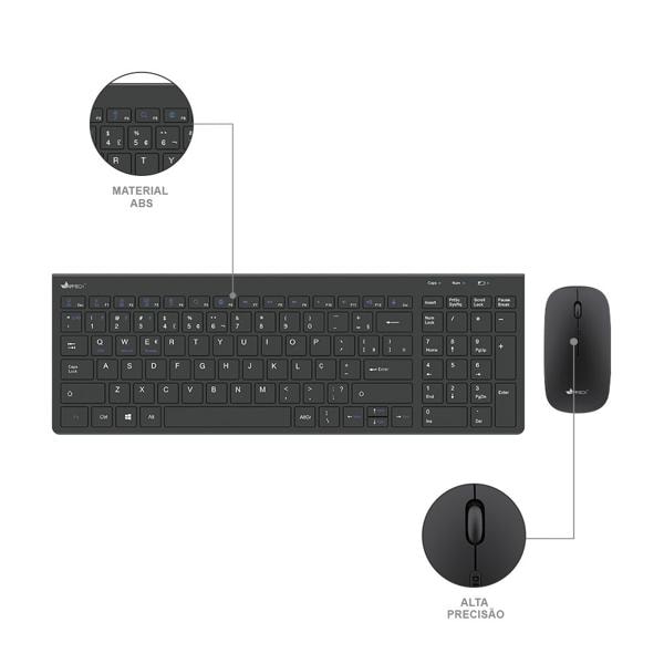 Kit Teclado e Mouse sem Fio Recarregável, Wireless e Bluetooth, Padrão ABNT2, Preto, KMWRB450 - APP-TECH - CX 1 UN