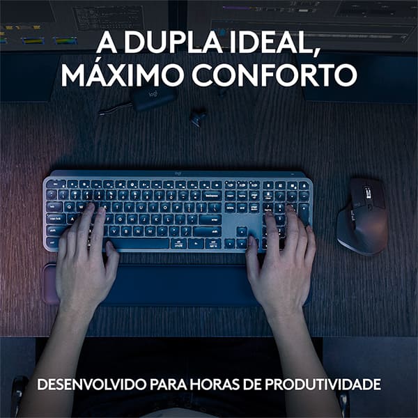 Kit Teclado e Mouse sem fio MX Keys S Logitech, Wireless e Bluetooth + Apoio para as mãos, 920-011605 - CX 1 UN
