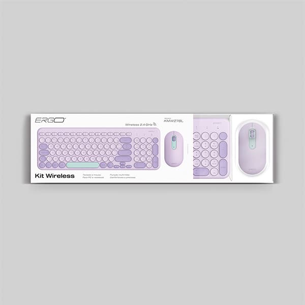 Kit Teclado e Mouse sem Fio, Wireless, Padrão ABNT2, Lilás, KMW278L, Ergo - CX 1 UN