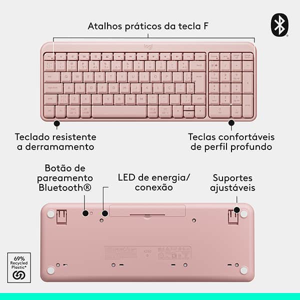 Teclado e Mouse sem fio, Bluetooth, MK250, Rosa, 920-013518, Logitech - CX 1 UN