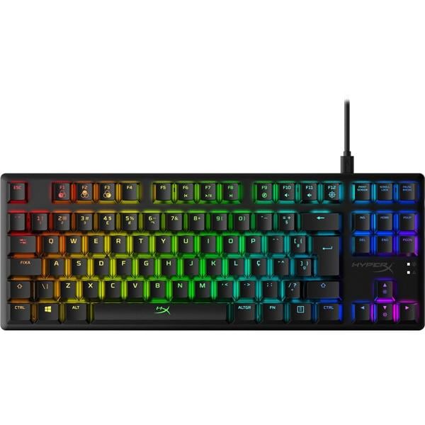 Teclado Gamer Mecânico Alloy Origins Core, RGB, USB, Switch HyperX Azul, Design Compacto, Anti-Ghosting, ABNT2, Preto, HyperX - CX 1 UN