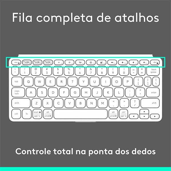 Teclado sem fio Logitech Keys-To-Go-2, Conexão Bluetooth, Branco, Capa de proteção, Pilha inclusa - CX 1 UN