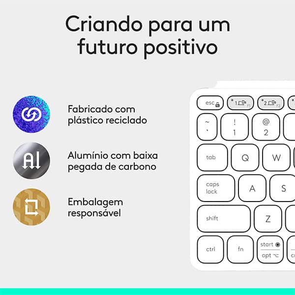 Teclado sem fio Logitech Keys-To-Go-2, Conexão Bluetooth, Branco, Capa de proteção, Pilha inclusa - CX 1 UN