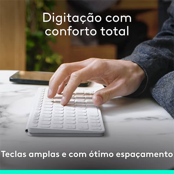 Teclado sem fio Logitech Keys-To-Go-2, Conexão Bluetooth, Branco, Capa de proteção, Pilha inclusa - CX 1 UN