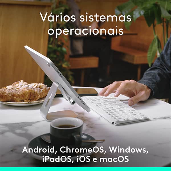 Teclado sem fio Logitech Keys-To-Go-2, Conexão Bluetooth, Branco, Capa de proteção, Pilha inclusa - CX 1 UN