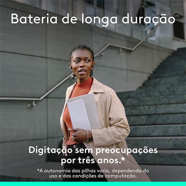Teclado sem fio Logitech Keys-To-Go-2, Conexão Bluetooth, Branco, Capa de proteção, Pilha inclusa - CX 1 UN