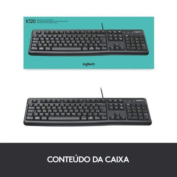 Teclado com fio USB Logitech K120, Resistente à Respingos, Barra de Espaço Curva, Compatível com PC e Notebook, Layout ABNT2 CX 1 UN