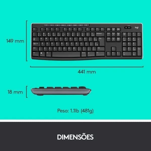 Combo Teclado e Mouse sem fio Logitech MK270 com Teclas de Mídia de Fácil Acesso, Conexão USB, Pilhas Inclusas e Layout ABNT2 CX 1 UN