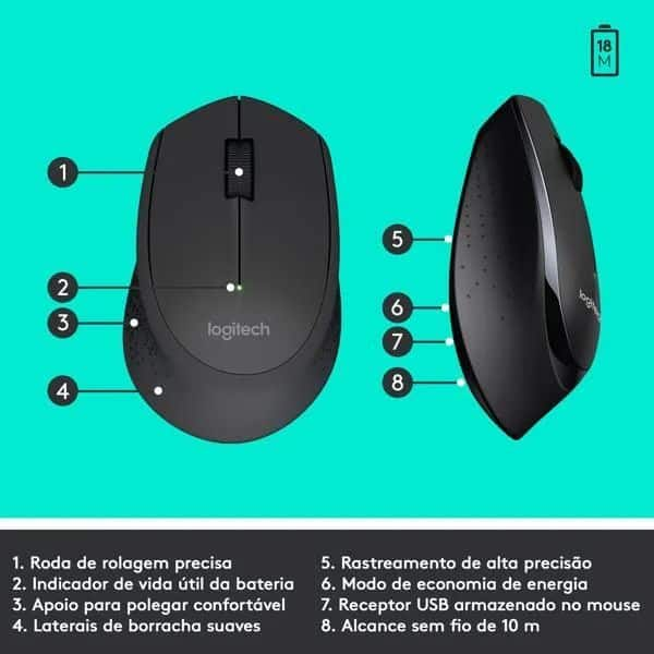 Combo Teclado e Mouse sem fio Logitech MK345 com Teclado com Apoio para as Mãos e Mouse Destro, Conexão USB, Pilhas Inclusas e Layout ABNT2 CX 1 UN