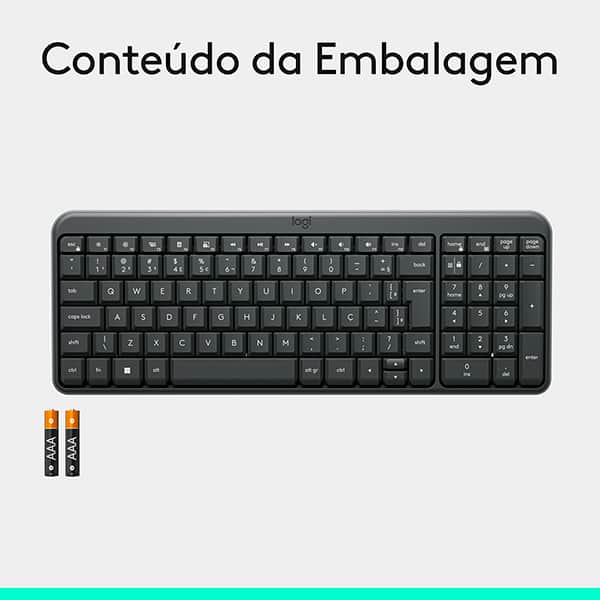 Teclado Sem Fio Logitech K250 Bluetooth com Conectividade Rápida e Fácil, Design Compacto, Teclado Numérico, Layout ABNT2, Teclas Resistentes a Derramamentos, Compatível com PC e Mac - Grafite CX 1 UN Teclado Sem Fio Logitech K250 Bluetooth com Conectividade Rápida e Fácil, Design Compacto, Teclado Numérico, Layout ABNT2, Teclas Resistentes a Derramamentos, Compatível com PC e Mac - Grafite CX 1 UN