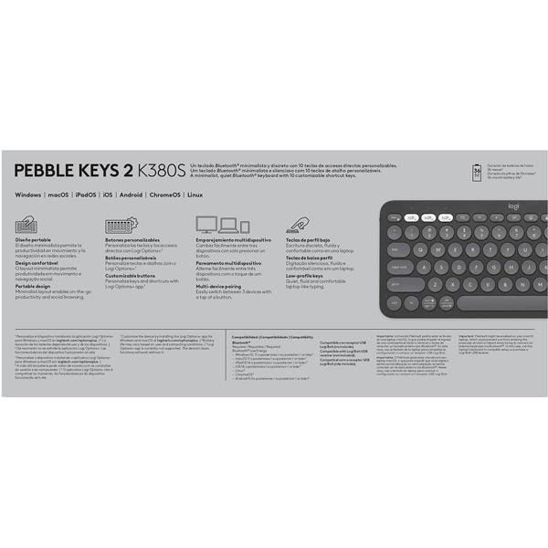 Teclado sem fio bluetooth, Pebble 2, K380, Grafite, 920-011789, Logitech - CX 1 UN