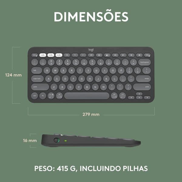 Teclado sem fio Logitech Pebble Keys 2 K380s com Conexão Bluetooth e USB Logi Bolt, Easy-Switch para até 3 dispositivos e Pilha Inclusa- Grafite CX 1 UN