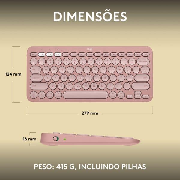 Teclado sem fio Logitech Pebble Keys 2 K380s com Conexão Bluetooth e USB Logi Bolt, Easy-Switch para até 3 dispositivos e Pilha Inclusa- Rosa CX 1 UN