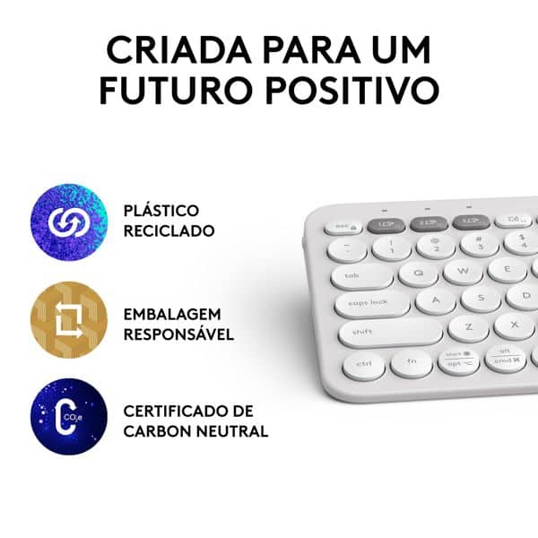 Teclado sem fio Logitech Pebble Keys 2 K380s com Conexão Bluetooth e USB Logi Bolt, Easy-Switch para até 3 dispositivos e Pilha Inclusa- Branco CX 1 UN