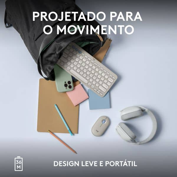 Teclado sem fio Logitech Pebble Keys 2 K380s com Conexão Bluetooth e USB Logi Bolt, Easy-Switch para até 3 dispositivos e Pilha Inclusa- Branco CX 1 UN