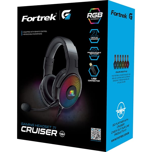 Headset Gamer RGB cruiser 7.1 preto 70531 Fortrek UN 1 UN