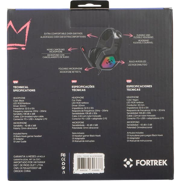 Headset Gamer RGB black hawk preto 70530 Fortrek UN 1 UN Headset Gamer RGB black hawk preto 70530 Fortrek UN 1 UN