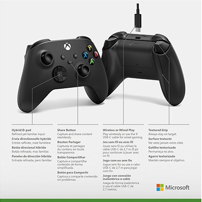 Controle sem fio Xbox + Cabo USB , Series preto, 1V8-00013, Microsoft - CX 1 UN