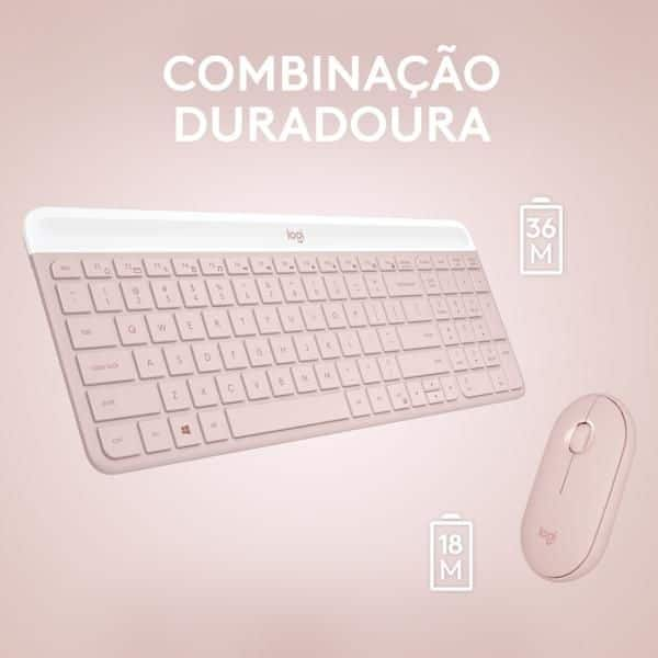 Combo Teclado e Mouse sem fio Logitech MK470 com Design Slim, Digitação e Clique Silencioso, Conexão USB e Pilhas Inclusas - Rosa CX 1 UN