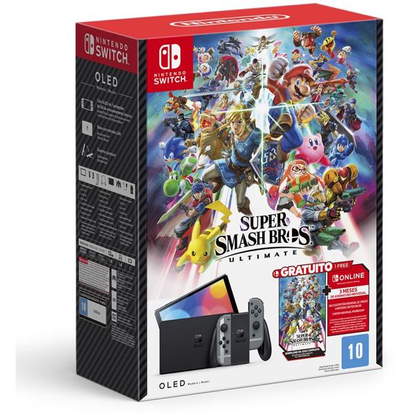 Console Nintendo Switch OLED, Tela de 7 polegadas, 64GB de Armazenamento, Bivolt, Cinza, Edição Super Smash Bros Ultimate, L656975B, Nintendo - CX 1 UN