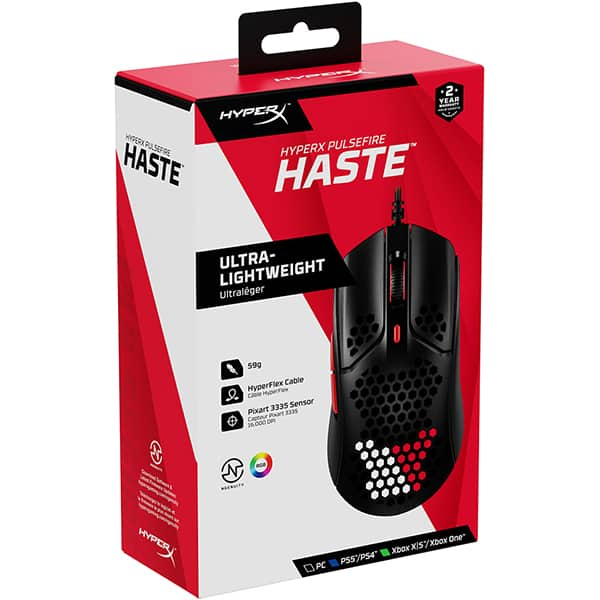 Mouse Gamer Pulsefire Haste, DPI de até 16000, RGB, USB, Preto, 4P5E3AA, HyperX - CX 1 UN