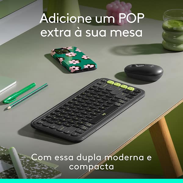 Combo Teclado e Mouse sem fio Logitech POP Icon Grafite, Teclas e Botões Personalizáveis, Clique Silencioso, Easy-Switch para até 3 dispositivos e Conexão Bluetooth - 920-013056 CX 1 UN