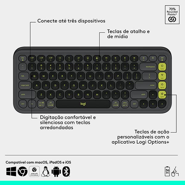 Combo Teclado e Mouse sem fio Logitech POP Icon Grafite, Teclas e Botões Personalizáveis, Clique Silencioso, Easy-Switch para até 3 dispositivos e Conexão Bluetooth - 920-013056 CX 1 UN