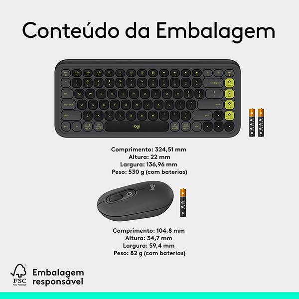 Combo Teclado e Mouse sem fio Logitech POP Icon Grafite, Teclas e Botões Personalizáveis, Clique Silencioso, Easy-Switch para até 3 dispositivos e Conexão Bluetooth - 920-013056 CX 1 UN