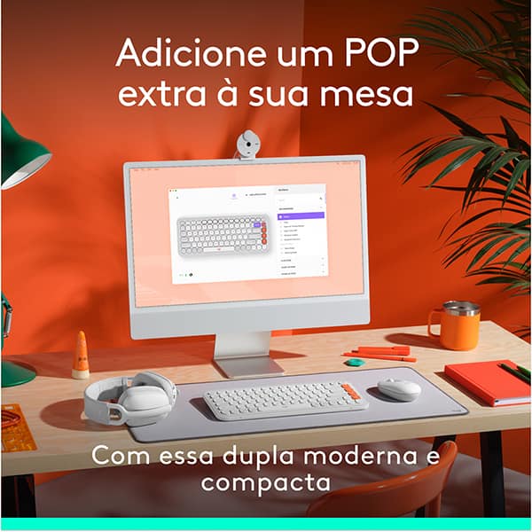 Combo Teclado e Mouse sem fio Logitech POP Icon Branco, Teclas e Botões Personalizáveis, Clique Silencioso, Easy-Switch para até 3 dispositivos e Conexão Bluetooth - 920-013056 CX 1 UN