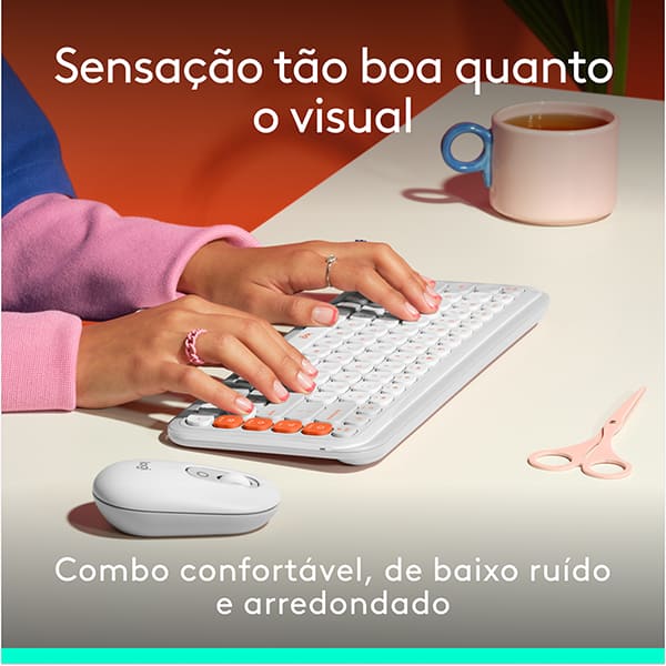 Combo Teclado e Mouse sem fio Logitech POP Icon Branco, Teclas e Botões Personalizáveis, Clique Silencioso, Easy-Switch para até 3 dispositivos e Conexão Bluetooth - 920-013056 CX 1 UN