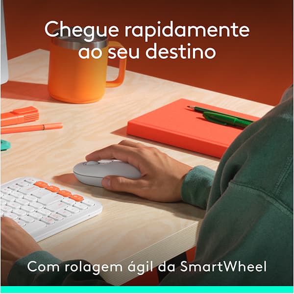 Combo Teclado e Mouse sem fio Logitech POP Icon Branco, Teclas e Botões Personalizáveis, Clique Silencioso, Easy-Switch para até 3 dispositivos e Conexão Bluetooth - 920-013056 CX 1 UN