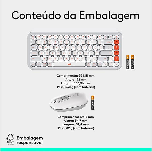 Combo Teclado e Mouse sem fio Logitech POP Icon Branco, Teclas e Botões Personalizáveis, Clique Silencioso, Easy-Switch para até 3 dispositivos e Conexão Bluetooth - 920-013056 CX 1 UN