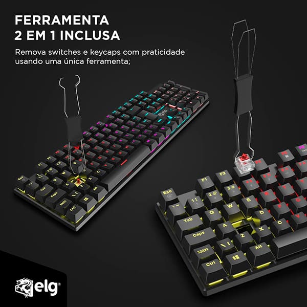 Teclado Gamer Mecânico ELG Saiph, Hotswap, Switch Vermelho, ABNT2, USB, TGSP, ELG - CX 1 UN