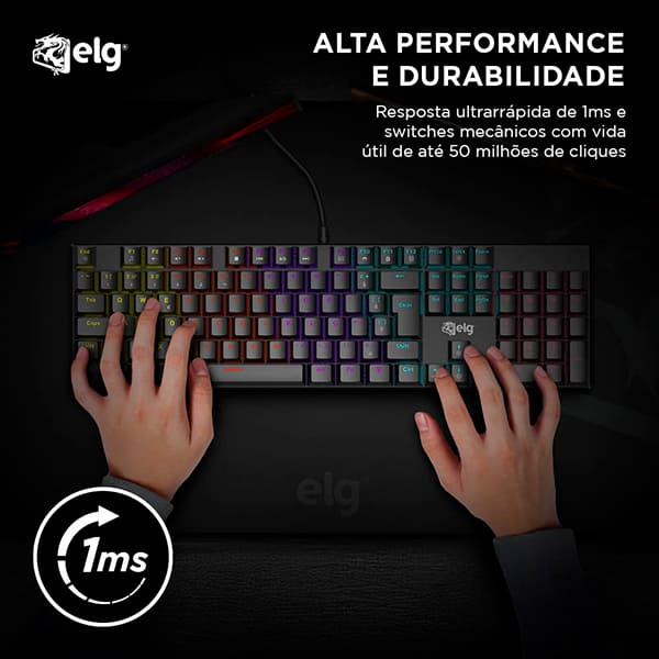 Teclado Gamer Mecânico ELG Saiph, Hotswap, Switch Vermelho, ABNT2, USB, TGSP, ELG - CX 1 UN