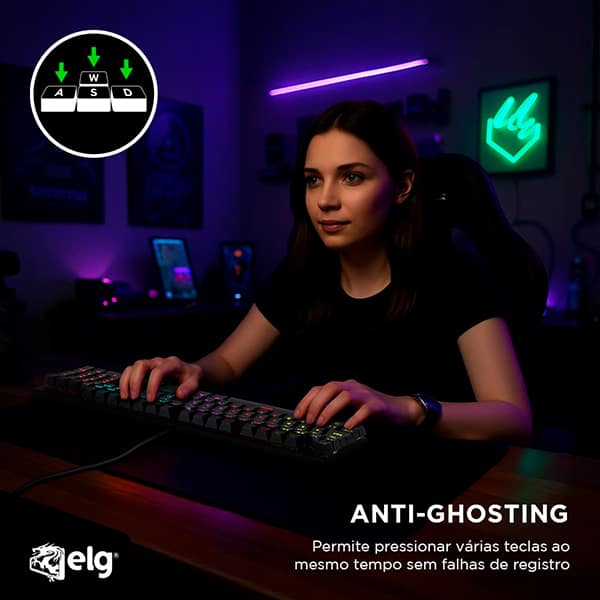 Teclado Gamer Mecânico ELG Saiph, Hotswap, Switch Vermelho, ABNT2, USB, TGSP, ELG - CX 1 UN