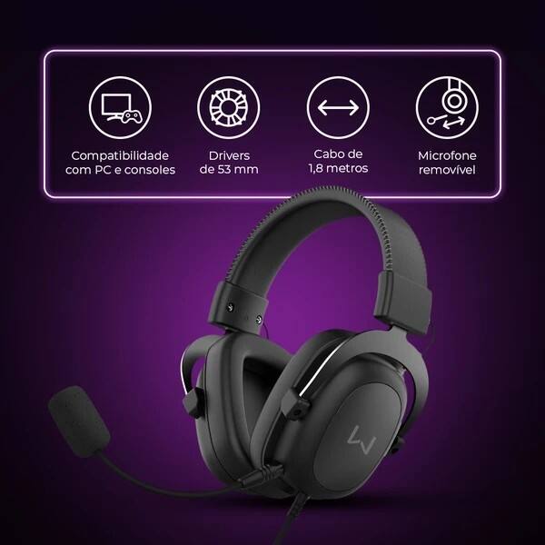 Headset Gamer Hagen 7.0, Microfone Removível, Conexão P3, Preto, PH710, Warrior - CX 1 UN