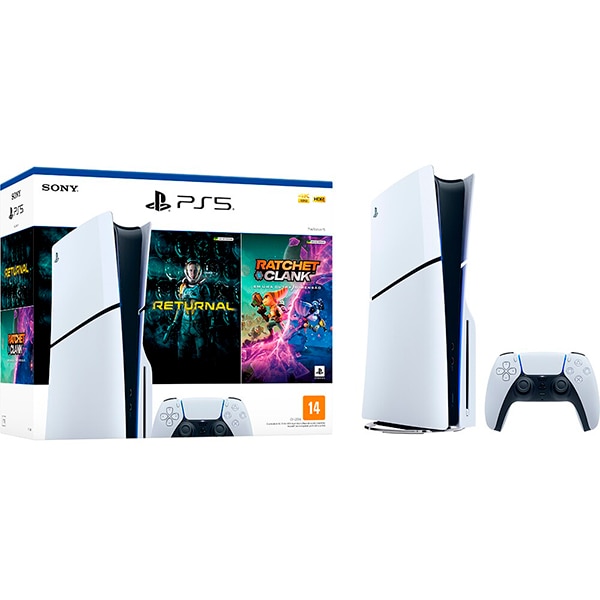 Console Sony Playstation 5 Slim, 1TB, Com 2 Jogos + Controle sem fio DualSense, Versão com leitor físico, Branco, 29346, Sony - CX 1 UN