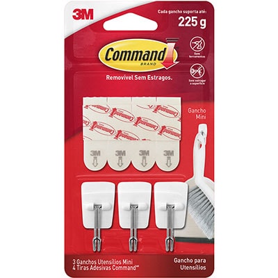 Gancho Adesivo para Utensílios 3M Command Branco Mini - 3 unidades - BT 3 UN